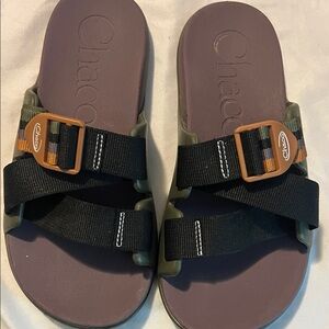 Chaco Black and Purple Slide Sandals